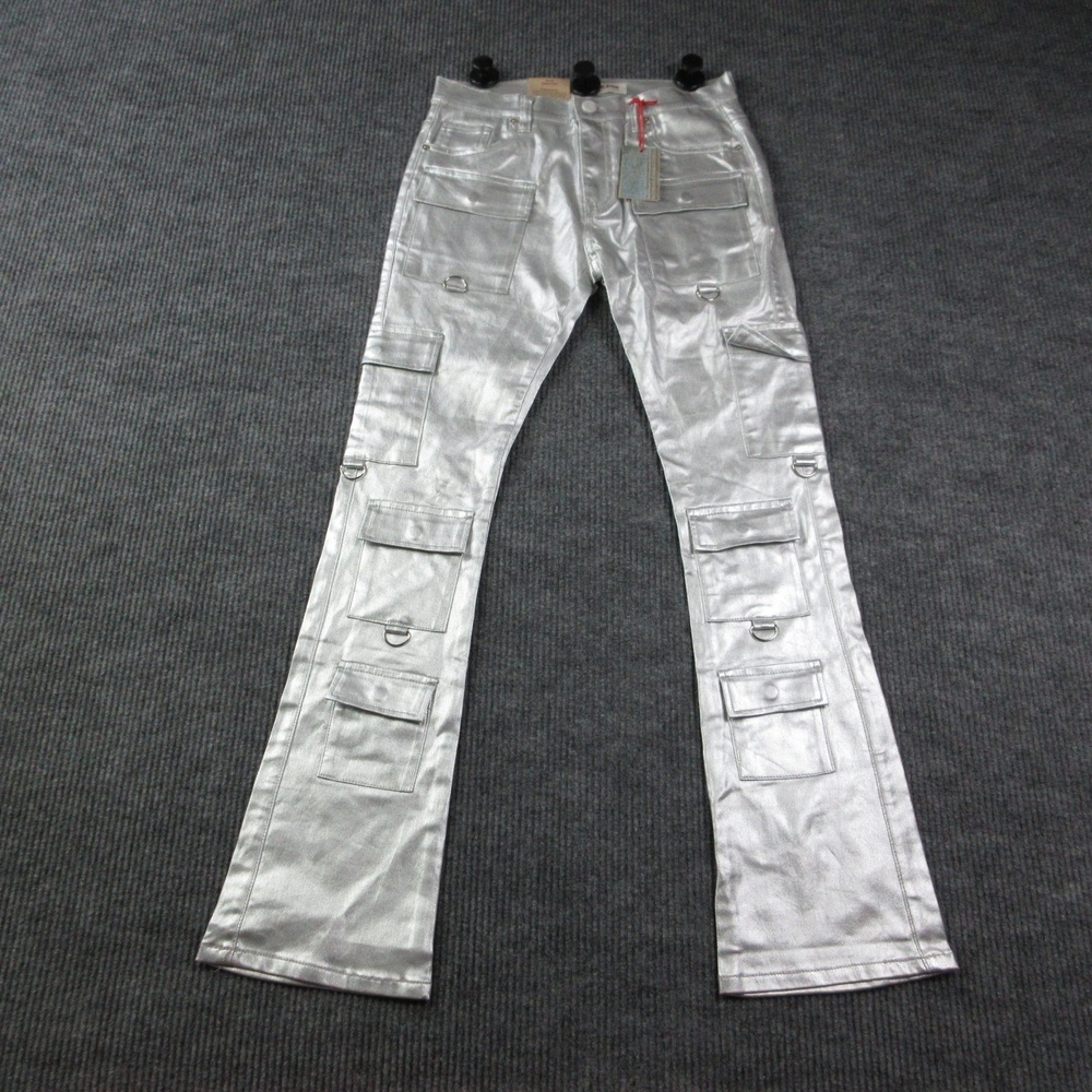 Armor Jeans Jeans Mens 34x36 Silver Flared Cargo Stretch Stacked 32x35 NWT